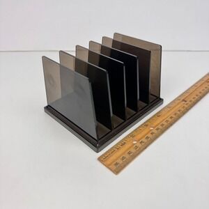 Vtg Rogers Gray Black Translucent Tabletop Desk File Storage 5 Slots USA READ
